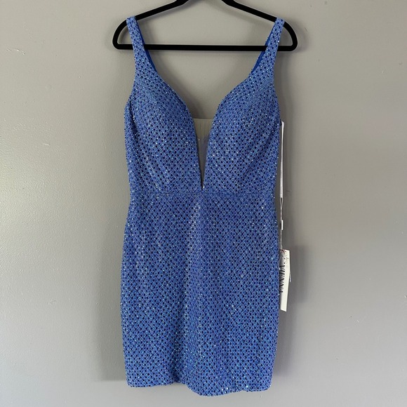 Vienna‎ Prom 6066 Rhinestone Sequin Mini Dress Royal Blue 10 - Picture 1 of 16